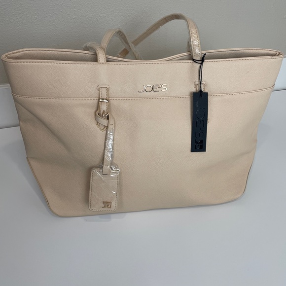 JOES JEANS Faux Leather Cream Tan Shoulder Canvas Tote Bag Purse NEW W TAGS - Picture 1 of 12